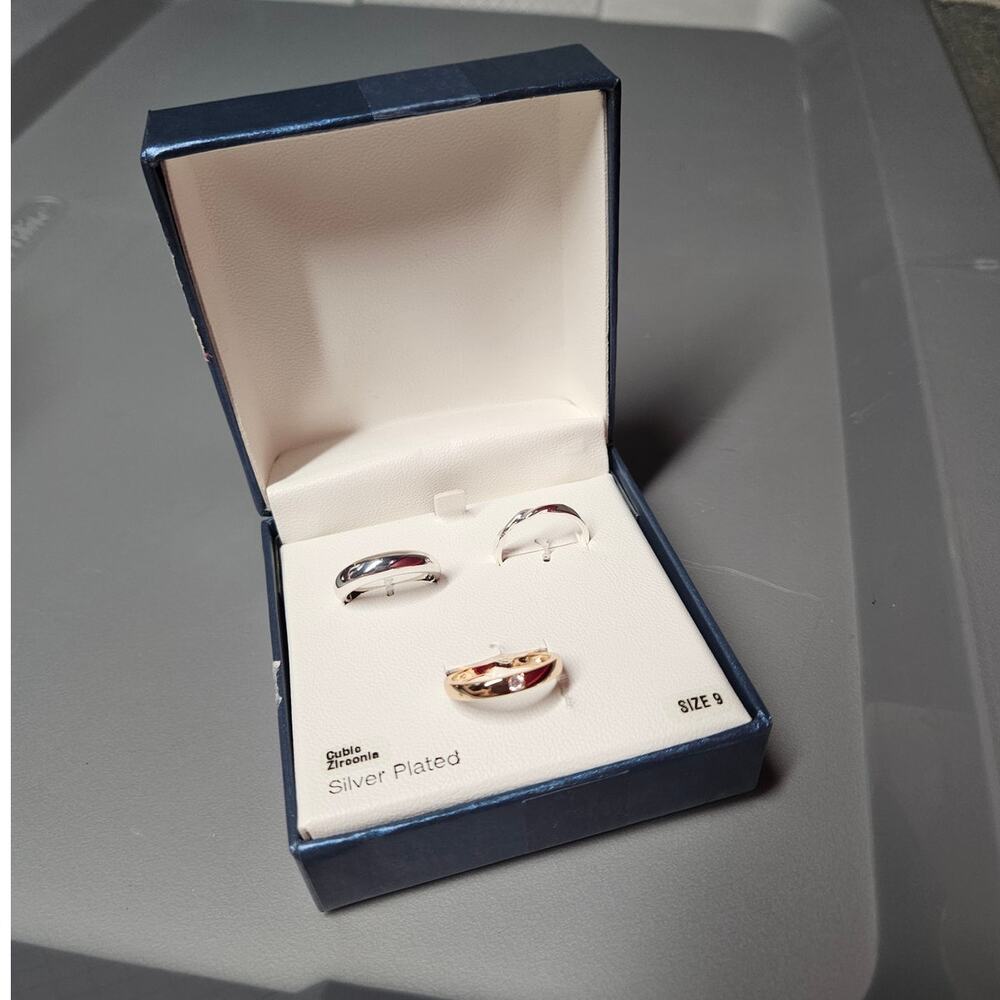 And Now This Triple Layered Cubic Zirconia Silver Plate Stack Ring Set Size 9